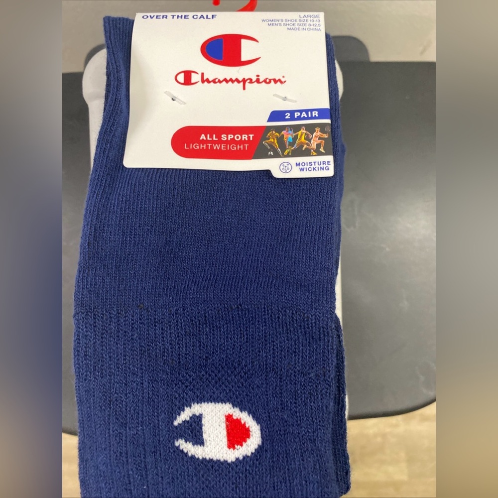 Champion‎ Unisex Athletic Socks - Navy Blue 2 Pack Over the Calf